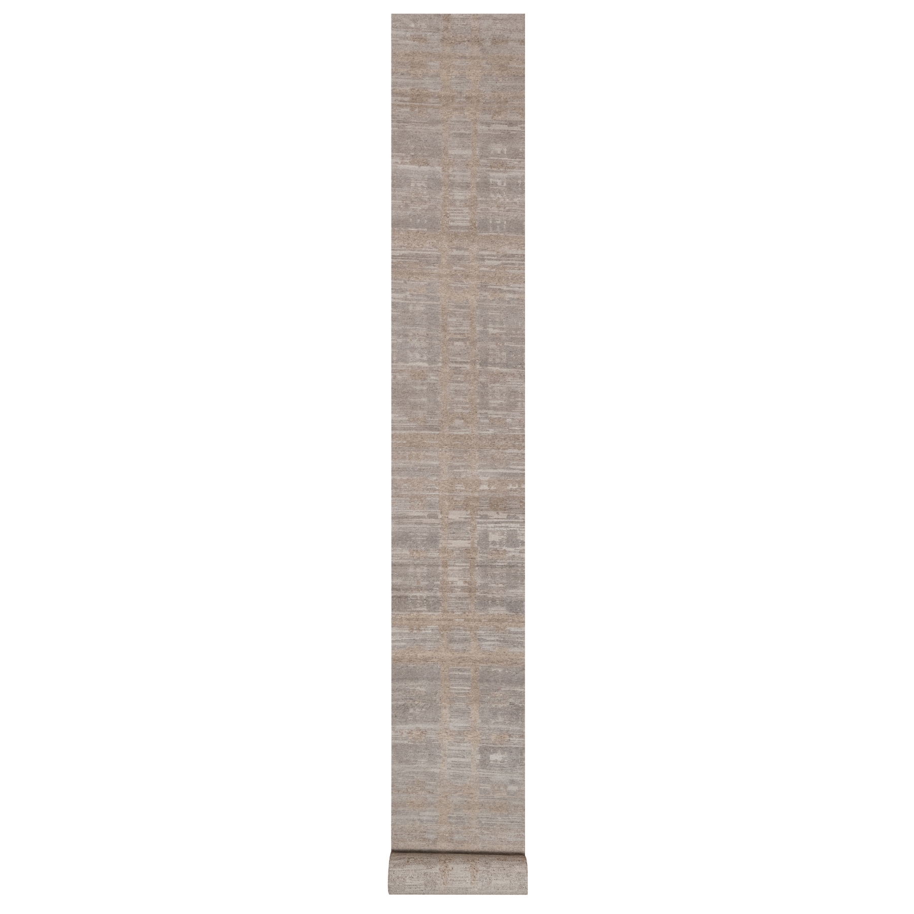 Amphora Brown, Hand Knotted, Modern Criss Cross Erased Design, Hand Spun Undyed Natural Wool, Extra Long and Narrow Runner, Oriental Rug